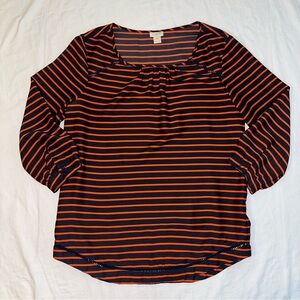 J. Crew Women’s Navy Blue And Red Striped 3/4 Length Long Sleeve Blouse Size XS